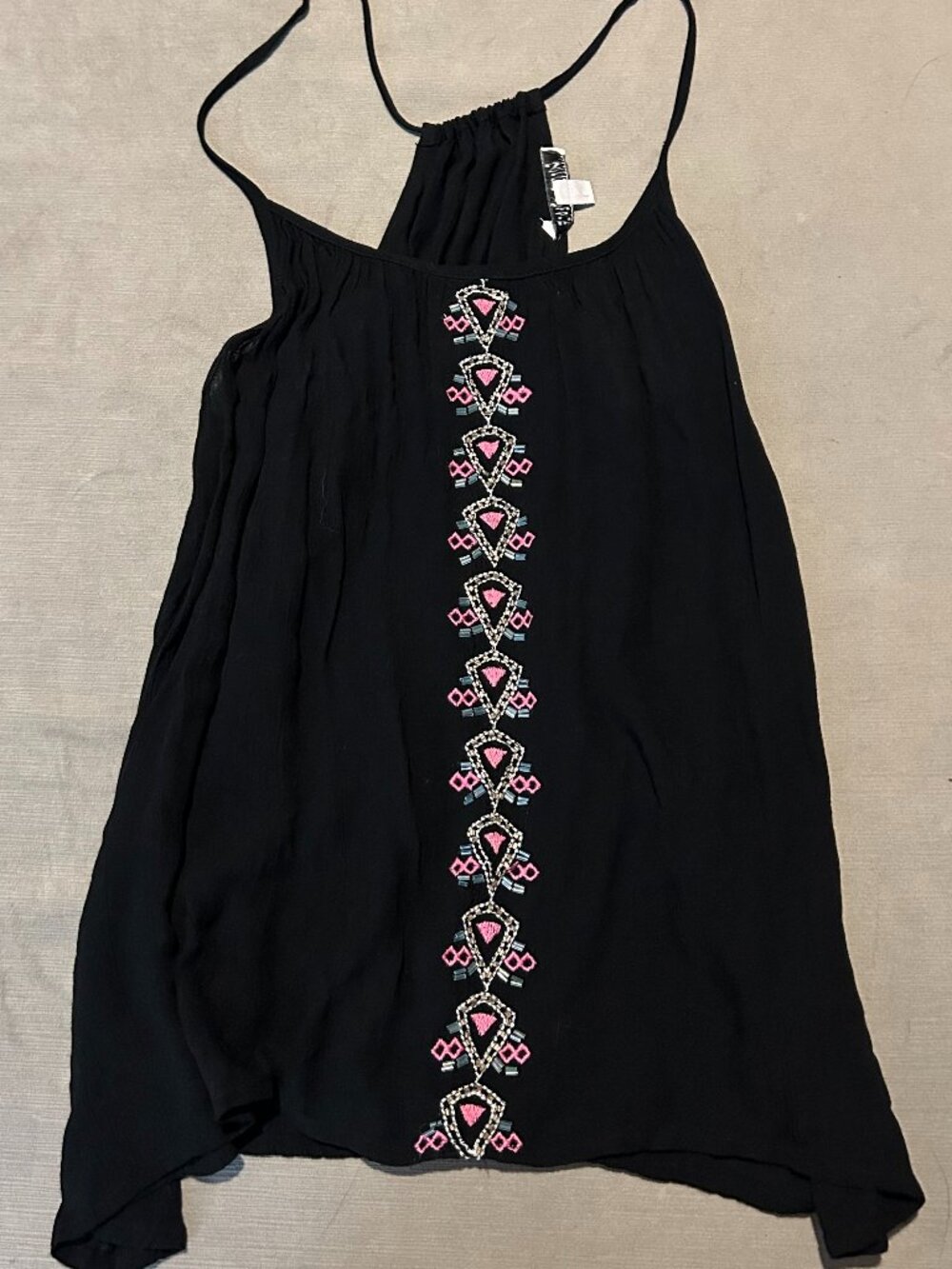 PATRONS OF PEACE Boho Embroidered Geometric Cami Tank Top Size S